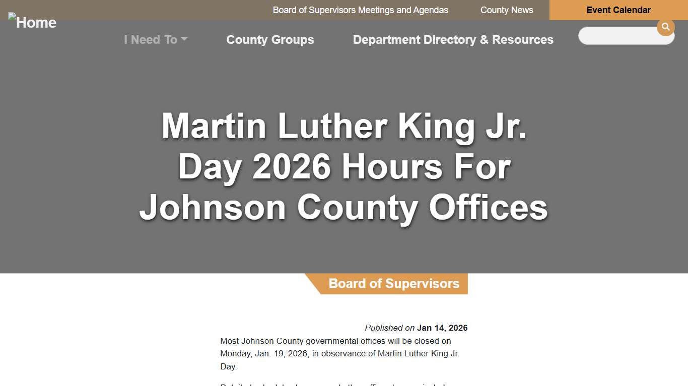 Martin Luther King Jr. Day 2026 hours for Johnson County offices Johnson County